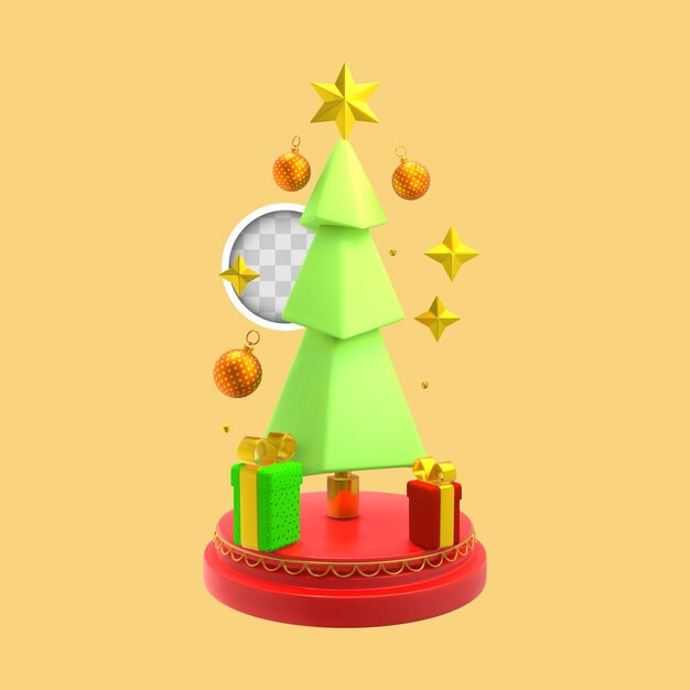 Free PSD christmas tree with gifts. 3d rendering