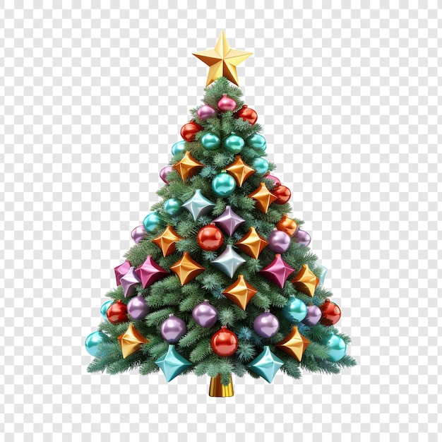 A christmas tree with a star on it isolated on transparent background