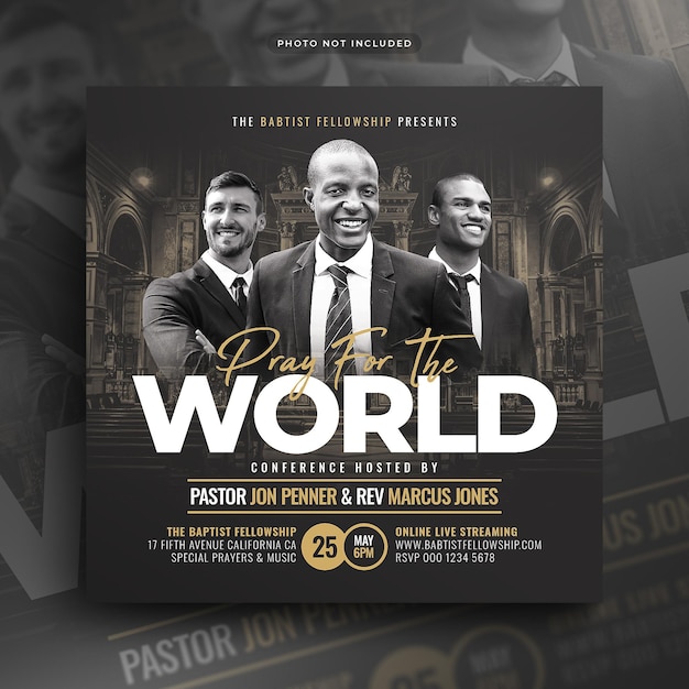 Church flyer pray for the world conference social media post and web banner