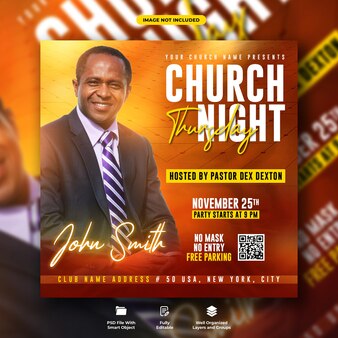 Church night party flyer and social media web banner template Premium Psd