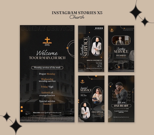 Free PSD church service  instagram stories template