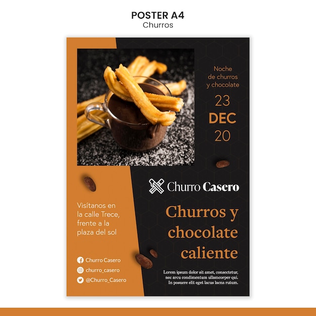 PSD gratuito modello di poster di concetto di churros