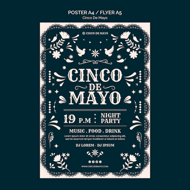 Modello di poster per la celebrazione di Cinco de Mayo