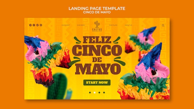 선인장이 있는 cinco de mayo 방문 페이지 템플릿