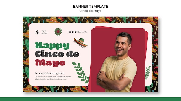 무료 PSD cinco de mayo 현실적인 배너 템플릿