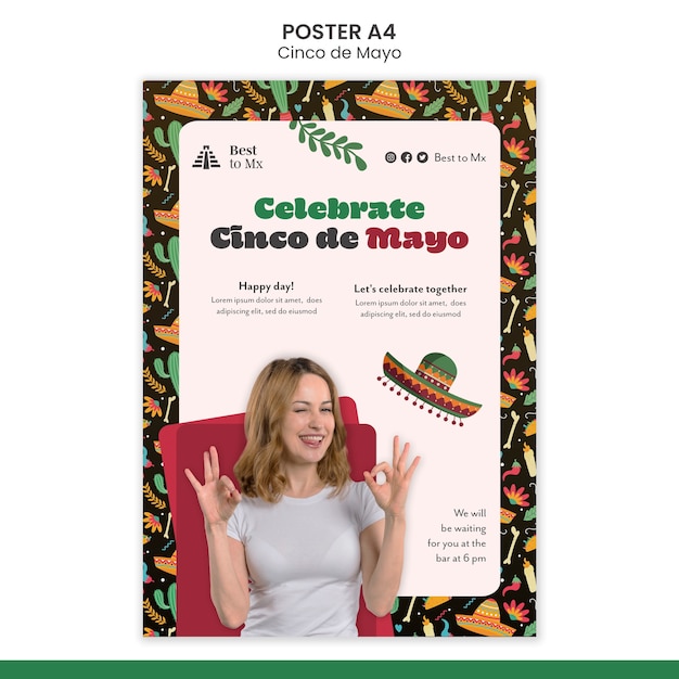 무료 PSD cinco de mayo 현실적인 포스터 템플릿