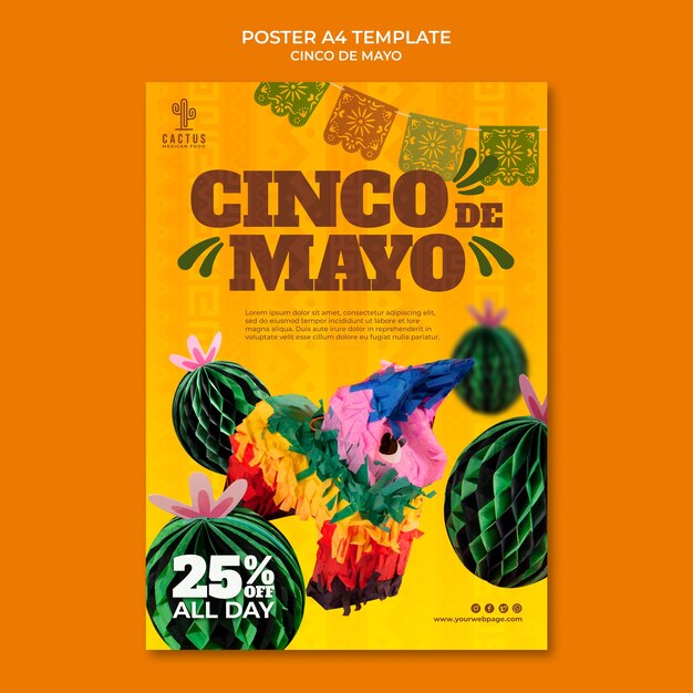 Cinco de mayo vertical poster template with cactus