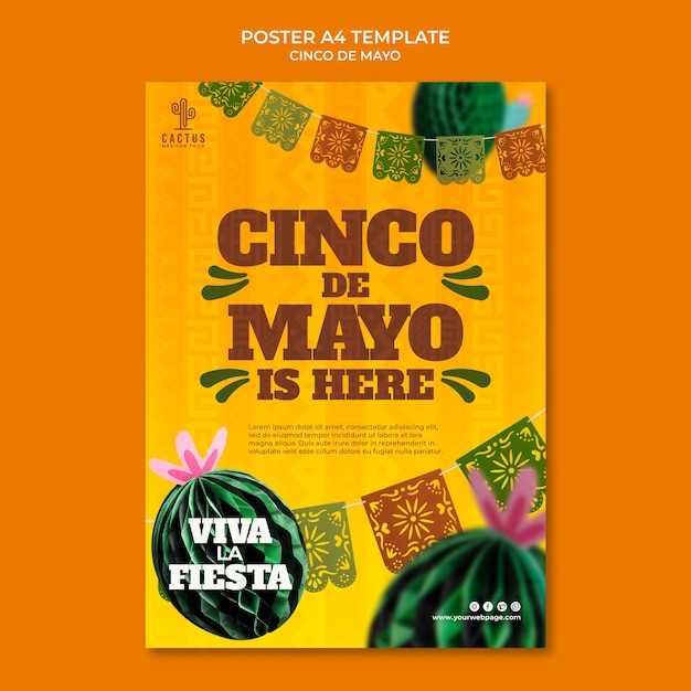 Modello di poster verticale cinco de mayo con cactus