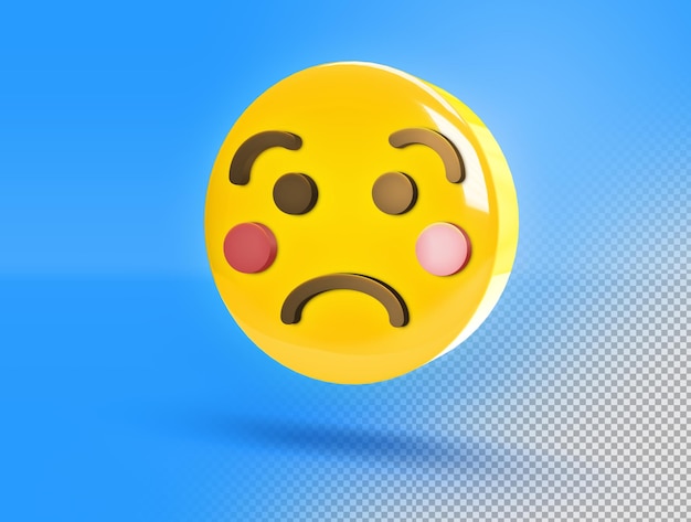 Emoji 3d circolare con viso triste e arrossendo