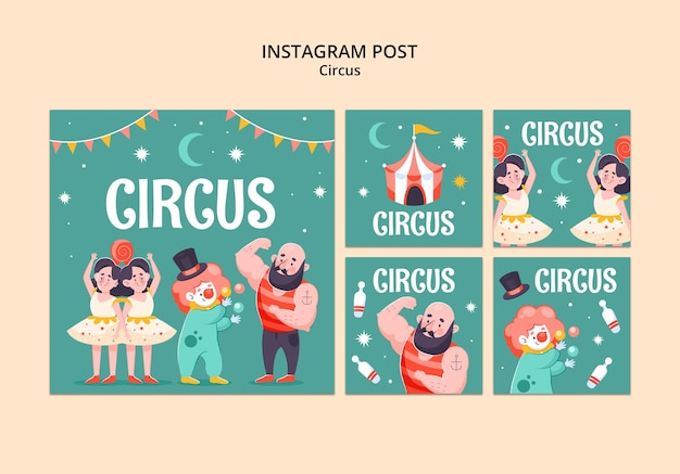 PSD gratuito modello di post di instagram divertenti da circo