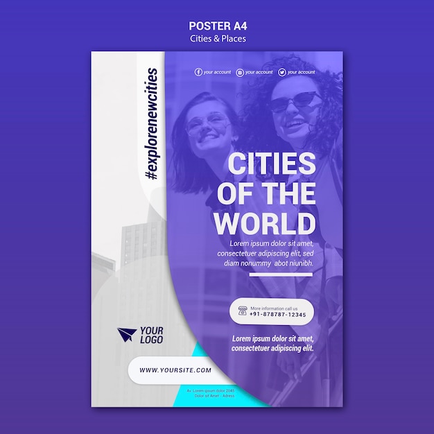 PSD gratuito modello di poster di avventura di città e luoghi
