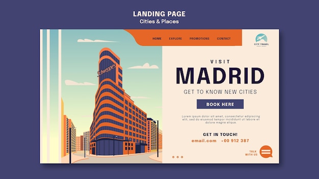 Free PSD cities and places landing page template