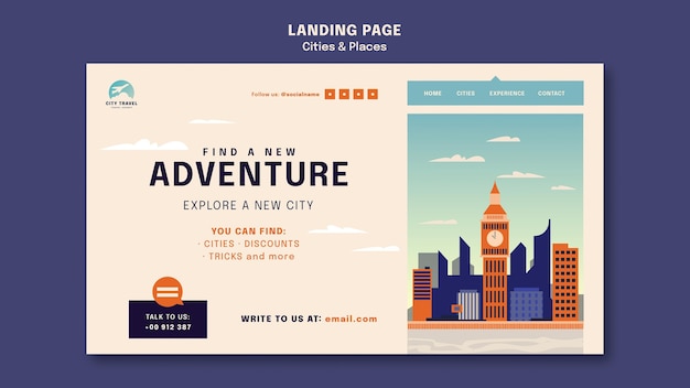 Free PSD cities and places landing page template