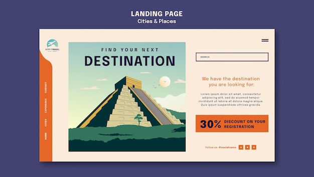 Free PSD cities and places landing page template