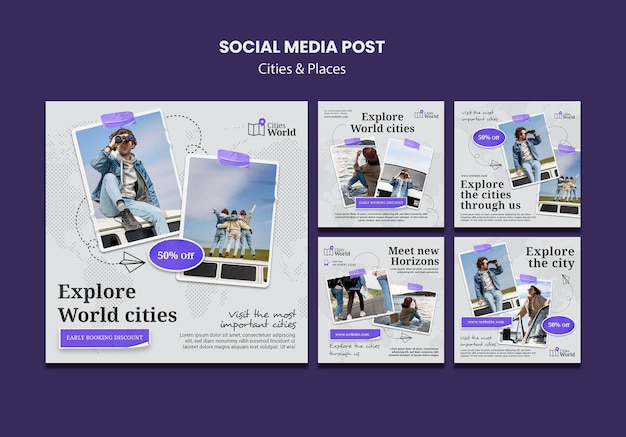 Free PSD cities and places social media posts