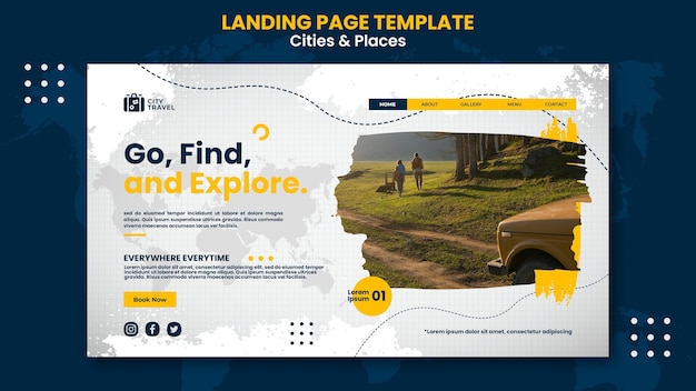 PSD gratuito modello web di città e luoghi