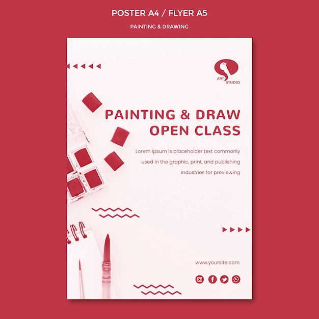 Classes for drawing and painting poster template