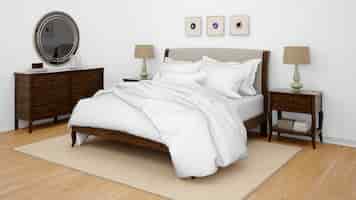 무료 PSD 더블 침대가있는 클래식 침실 또는 호텔 객실