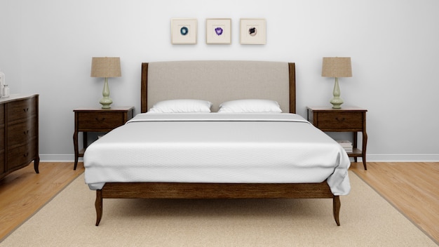 無料PSD キングサイズのベッドを備えたクラシックなベッドルームまたはホテルの部屋