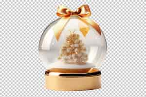 Free PSD classic snow globe with golden base and ribbon on transparent background