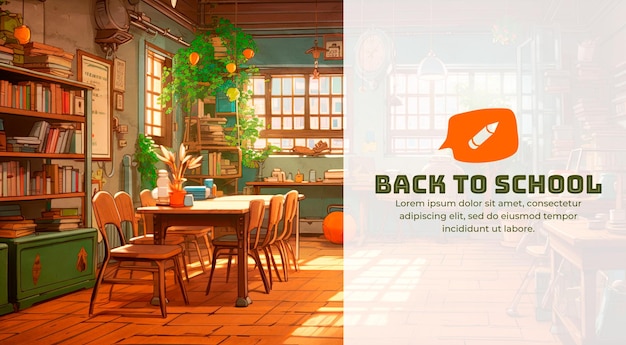 Free PSD classroom illustration banner with text back to school