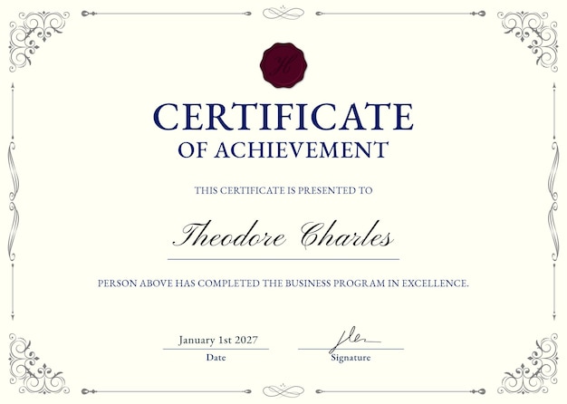 Classy ornamental certificate template psd in beige and black