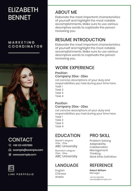 Classy resume editable template psd in black and white