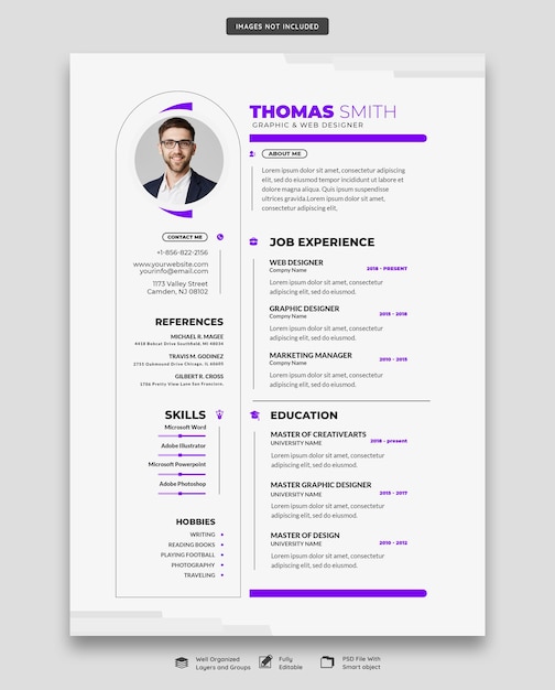 無料PSD クリーンでモダンな履歴書ポートフォリオまたは履歴書テンプレート