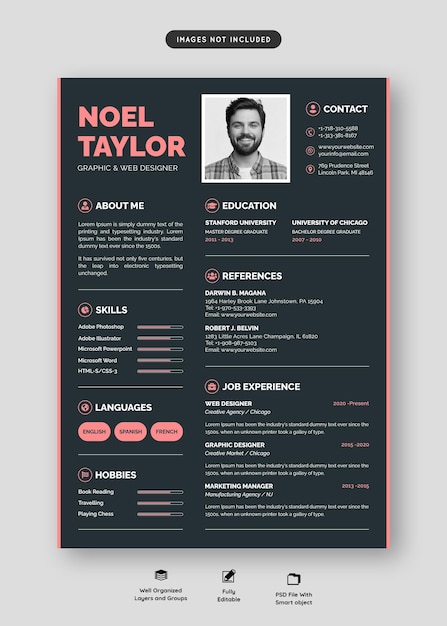 無料PSD クリーンでモダンな履歴書ポートフォリオまたは履歴書テンプレート