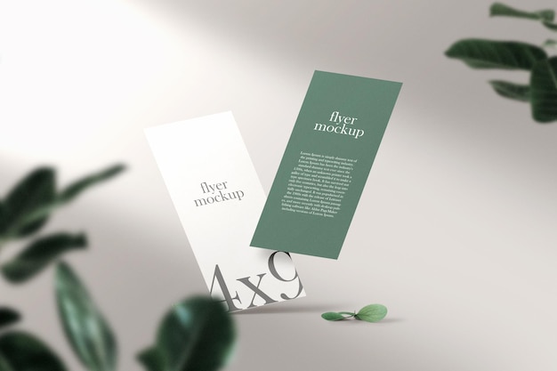 Clean minimal brochure flyer floating on top background with leaves. psd file. Free Psd