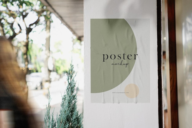 Clean Minimal Poster Mockup On Cafe Background With People Walking Pass