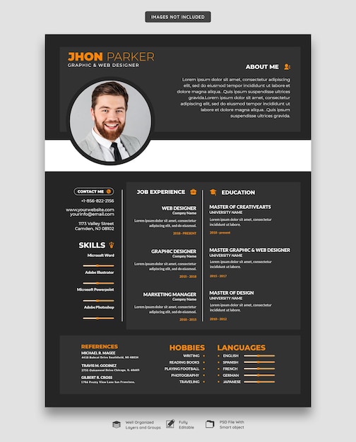 Free PSD clean and modern resume portfolio or cv template