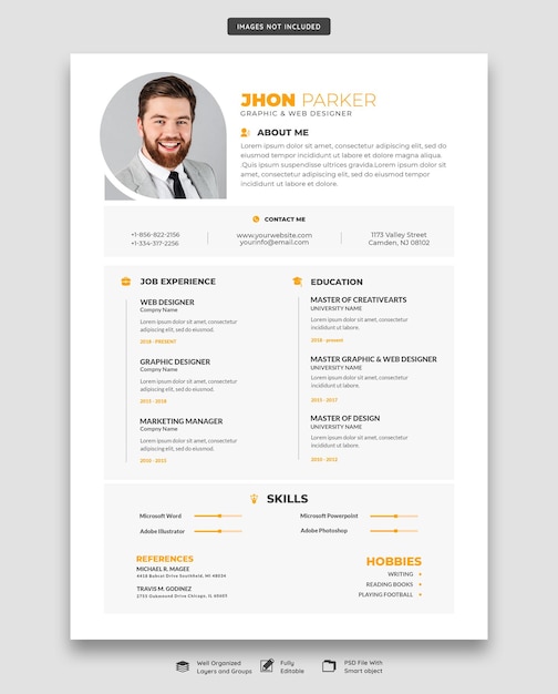 Clean and modern resume portfolio or cv template