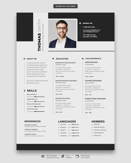 Free PSD clean and modern resume portfolio or cv template
