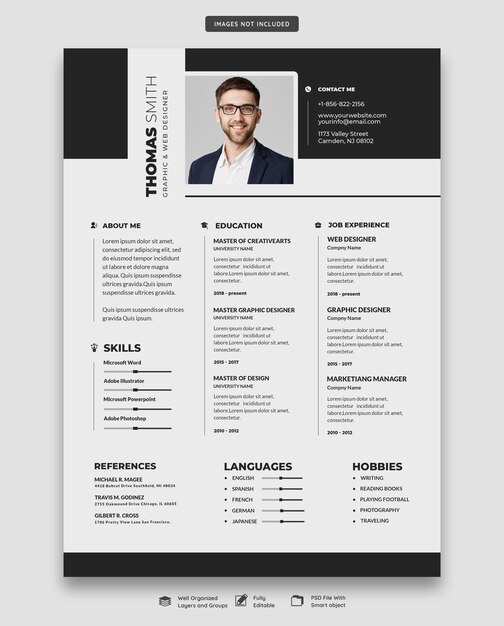 Free PSD clean and modern resume portfolio or cv template