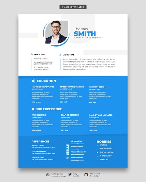 Free PSD clean and modern resume portfolio or cv template