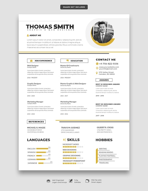 Free PSD clean and modern resume portfolio or cv template