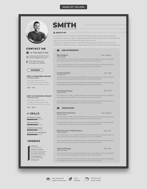 Free PSD clean and modern resume portfolio or cv template