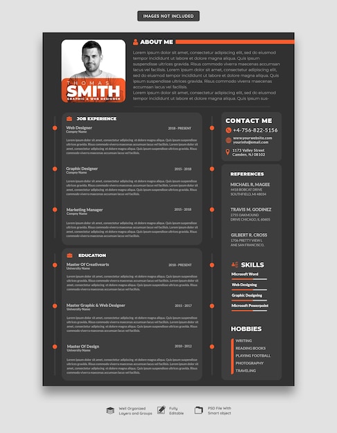 Free PSD clean and modern resume portfolio or cv template