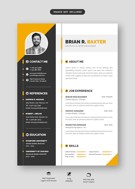 Free PSD clean and modern resume portfolio or cv template