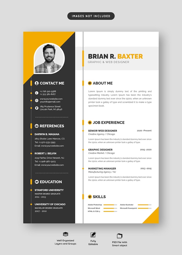 Clean and modern resume portfolio or cv template