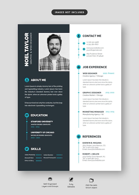 Free PSD clean and modern resume portfolio or cv template