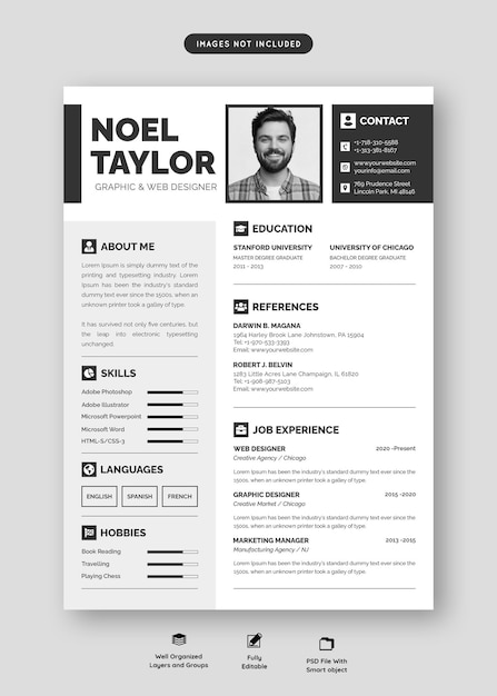 Free PSD clean and modern resume portfolio or cv template