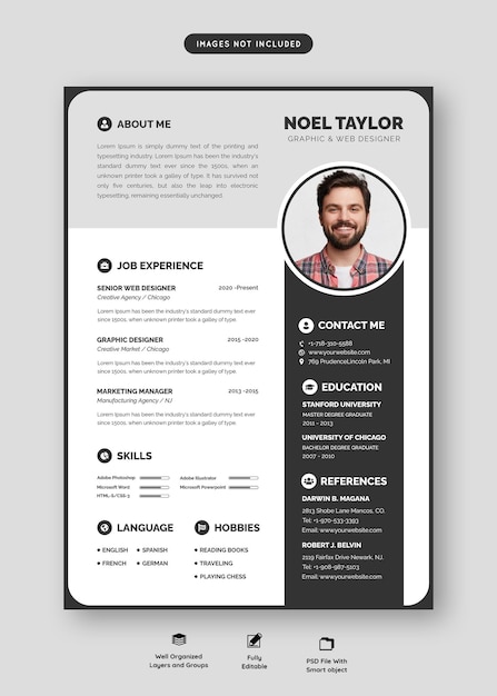 Free PSD clean and modern resume portfolio or cv template