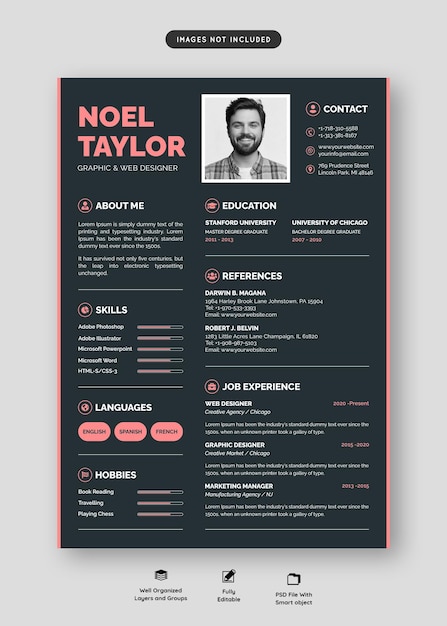 Free PSD clean and modern resume portfolio or cv template