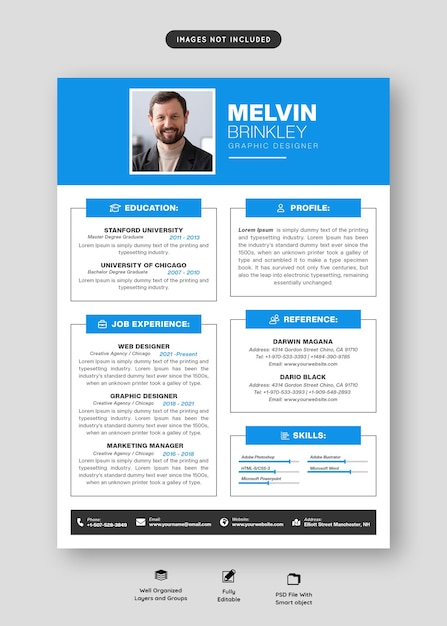 Free PSD clean and modern resume portfolio or cv template