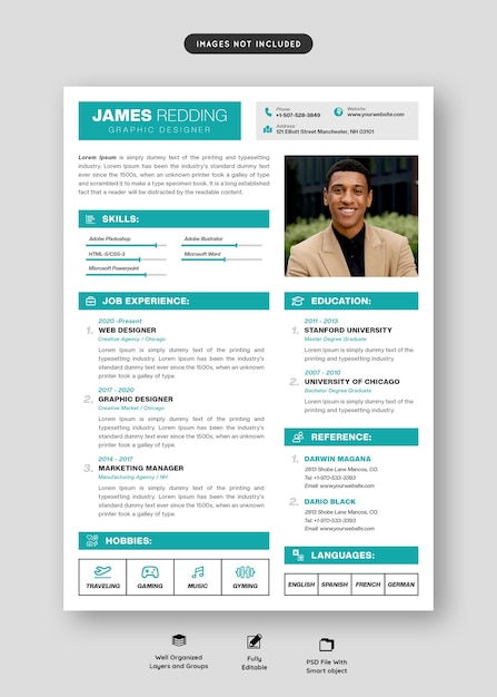 Free PSD clean and modern resume portfolio or cv template