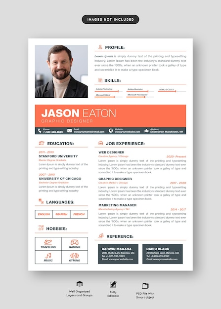 Free PSD clean and modern resume portfolio or cv template