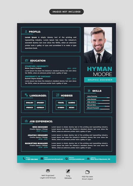 Free PSD clean and modern resume portfolio or cv template