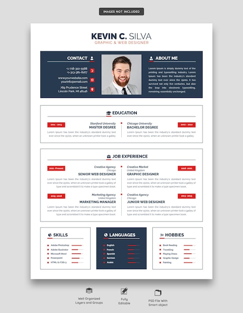 Free PSD clean and modern resume portfolio or cv template